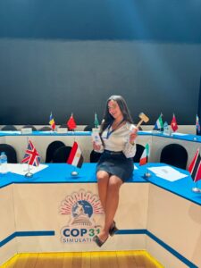مشاركة نورين السيد طالبة القانون بالجامعة الألمانية في المحاكاة الدولية للمناخ «COP 31»